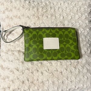 Coach Olive Green Wristlet with Logo